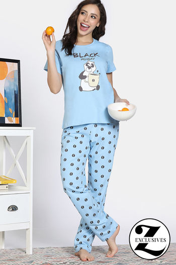 Buy Zivame Farm Lore Knit Cotton Pyajama Set - Blue Bell